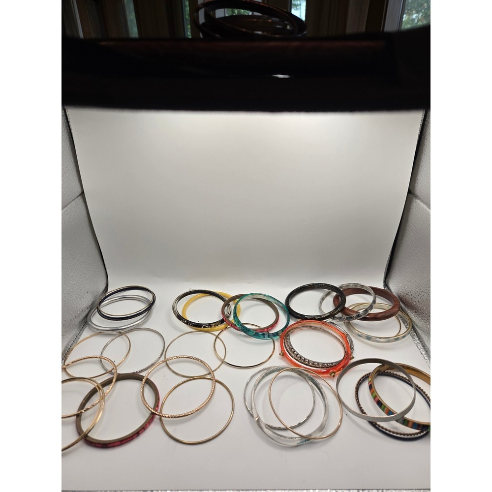 Vintage Mixed Bangle Bracelet Lot Metal Resin Wood Lucite Stackable 20p SZ 8-875